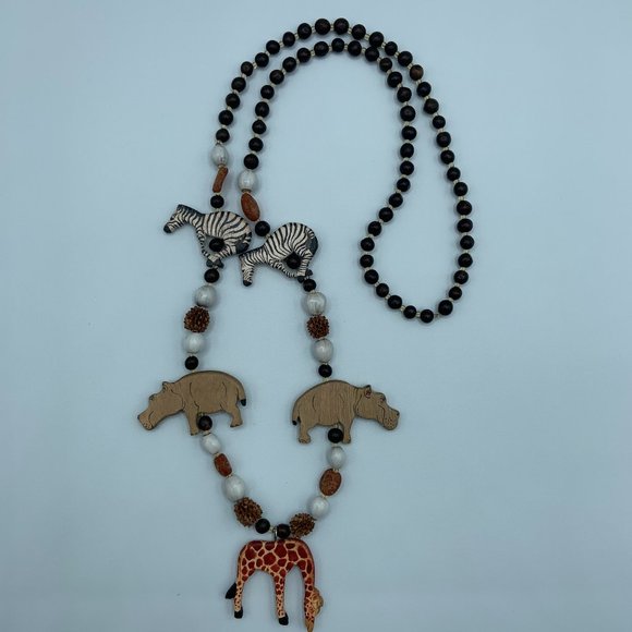 Vintage Animal Carved Wooden Necklace from Kenya - Picture 1 of 3
